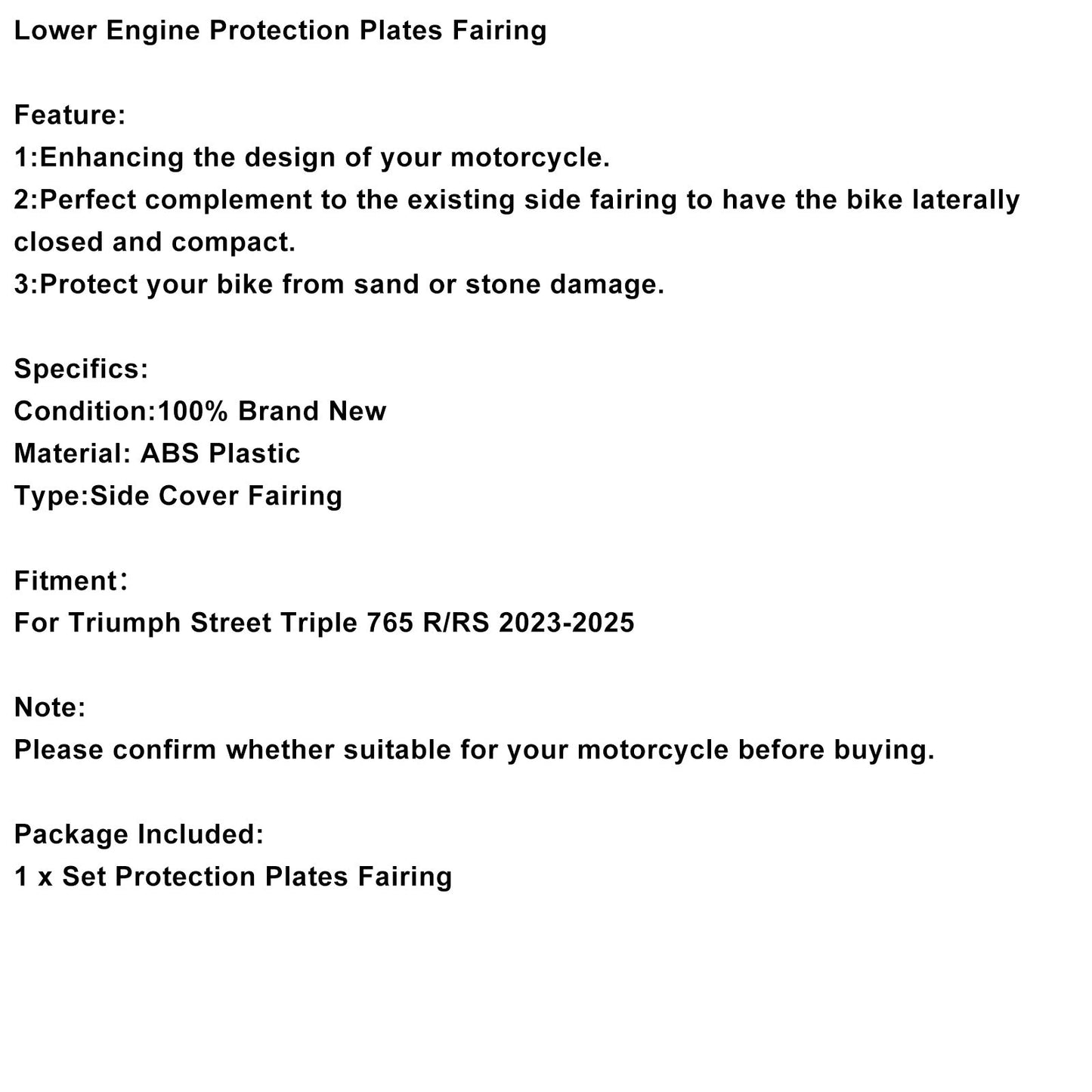 Pannelli inferiori del motore Street Triple 765 R/RS 2023-2025, carenatura protettiva