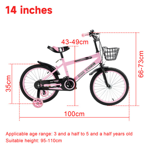 14 pollici di bici da bici per bambini sedile regolabile in bicicletta con ruote ausiliarie