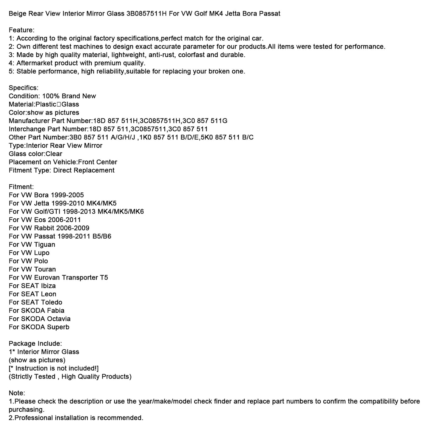 Specchietto retrovisore interno beige 3B0857511H per VW Golf MK4 Jetta Bora