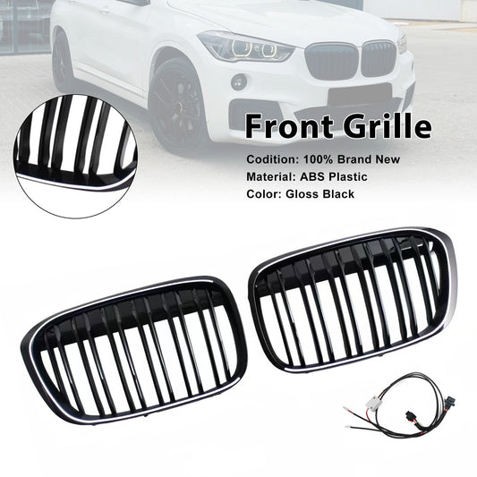 Griglia anteriore a doppio rene nera lucida per BMW X1 F48 F49 2016-2019