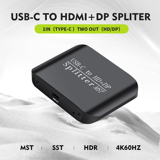 Splitter per laptop MST da tipo C a HDMI+DP 1x2, display a due schermi, un ingresso e due uscite