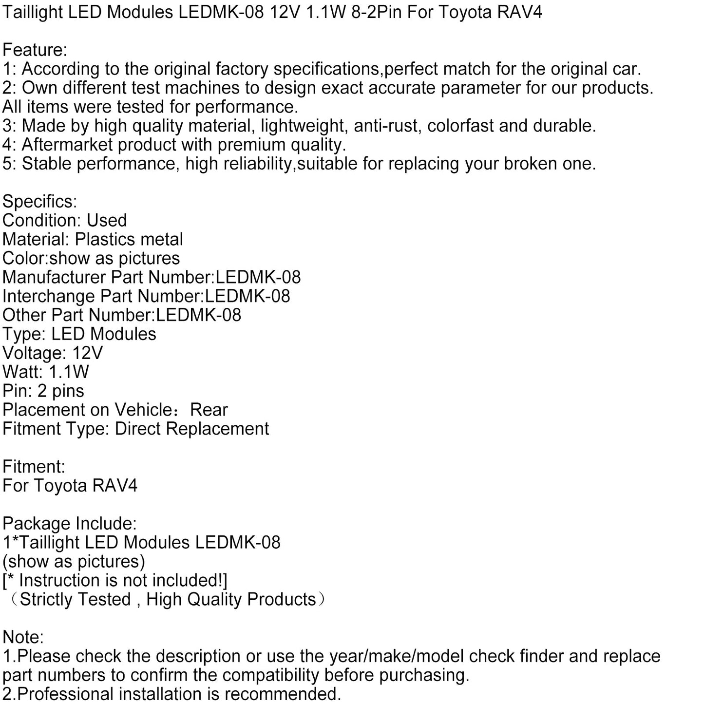 Moduli LED per fanali posteriori LEDMK-08 12V 1,1W 8-2Pin per Toyota RAV4