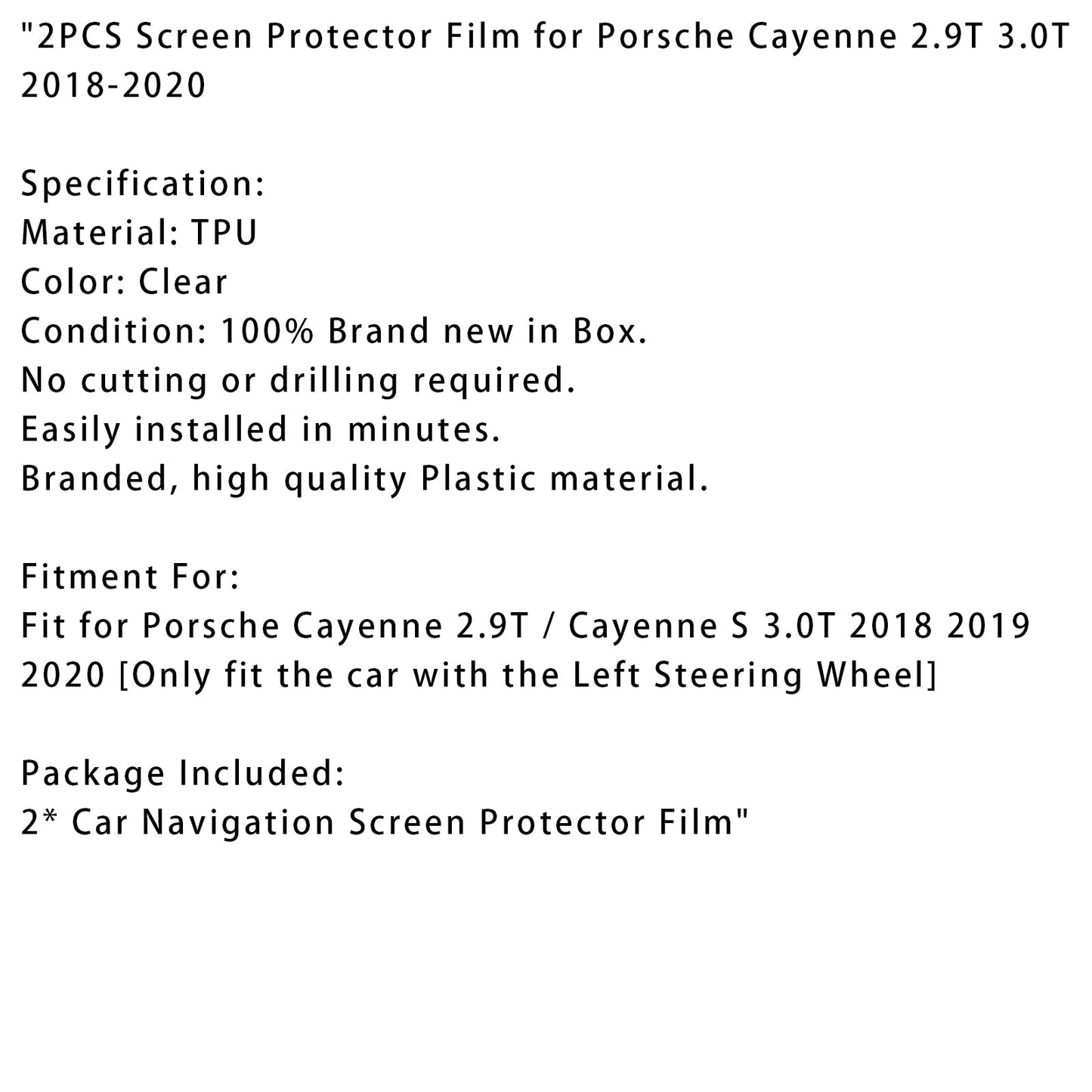 Pellicola protettiva per schermo in TPU per navigazione Porsche Cayenne 2.9T 3.0T 2018-2020