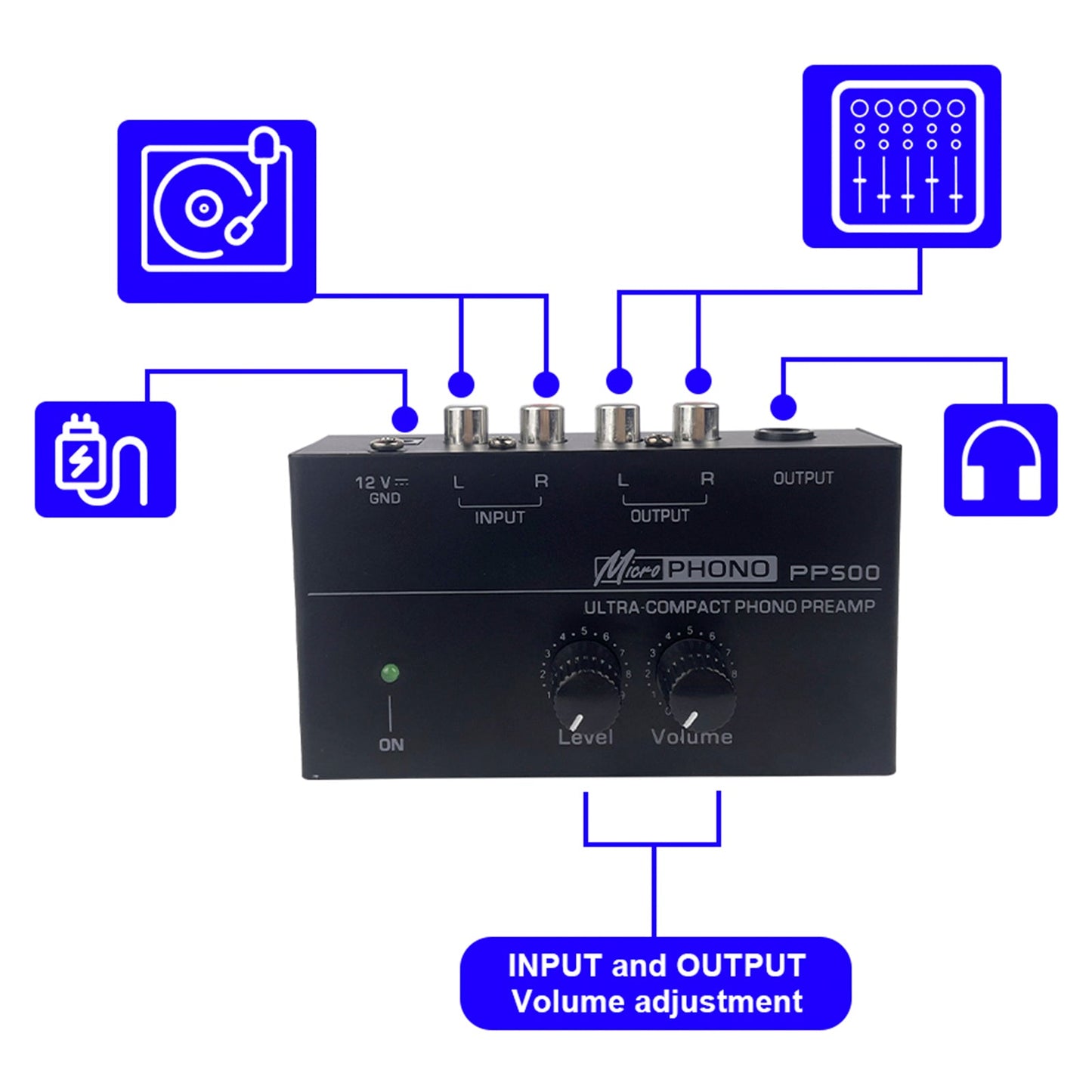 Preamplificatore Phono PP500 Preamplificatore con controllo del volume a 12 V per giradischi LP