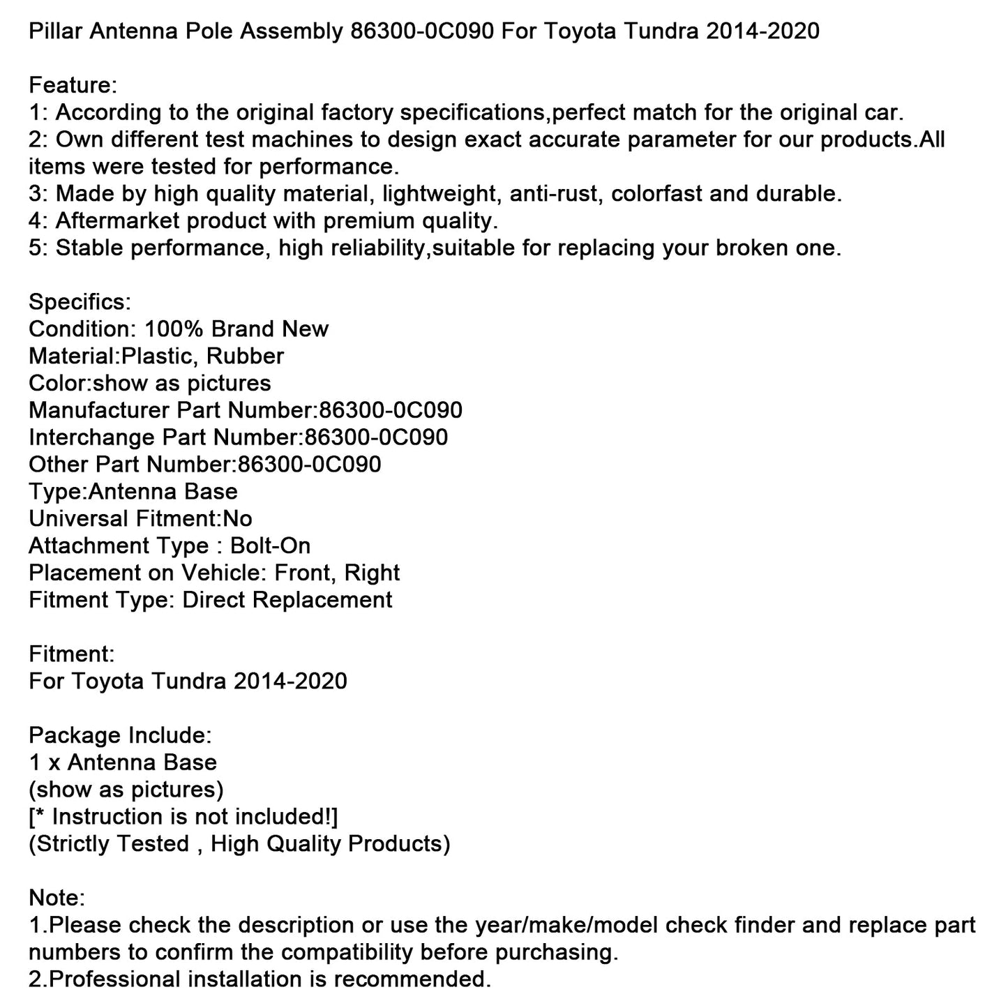 Gruppo antenna a palo per Toyota Tundra 2014-2020 86300-0C090