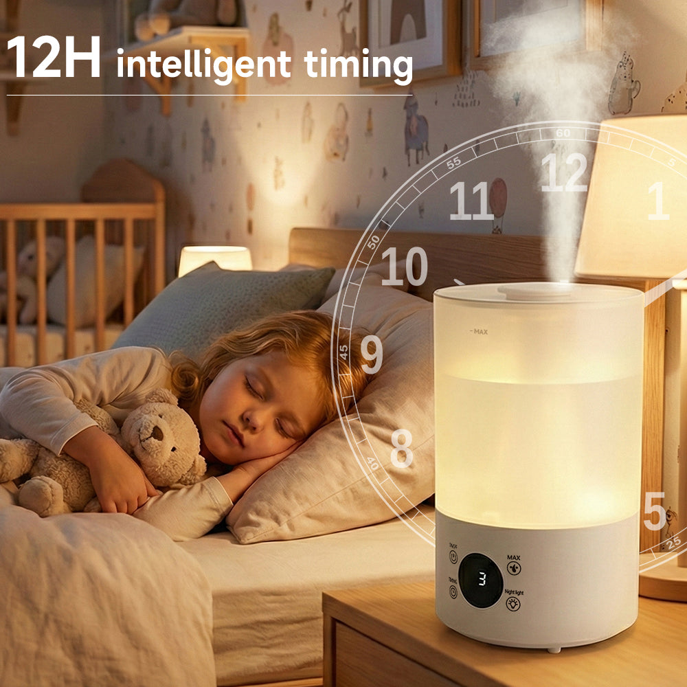 Umidificatore 4L per camera, baby e piante, silenzioso, con ugello a 360°, spegnimento automatico e luce colorata