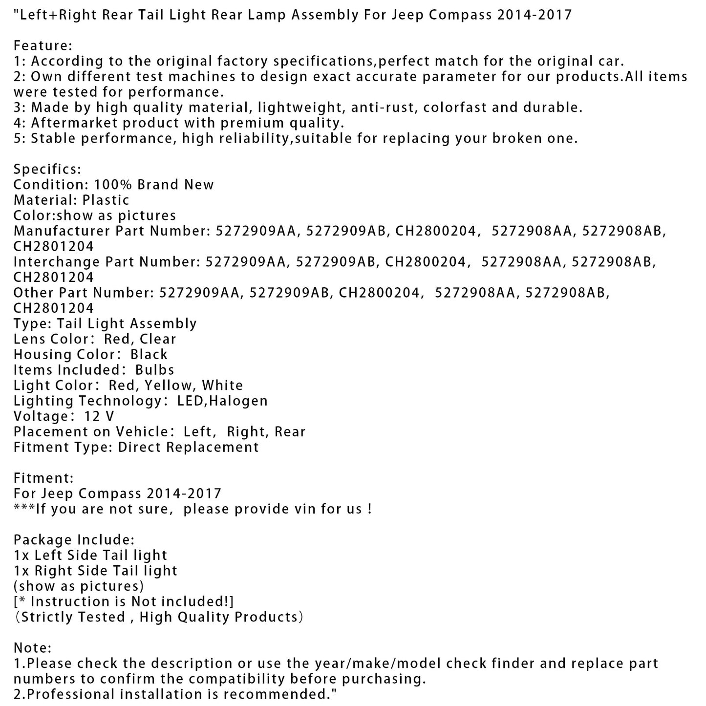 Gruppo ottico posteriore sinistro+destro per Jeep Compass 2014-2017