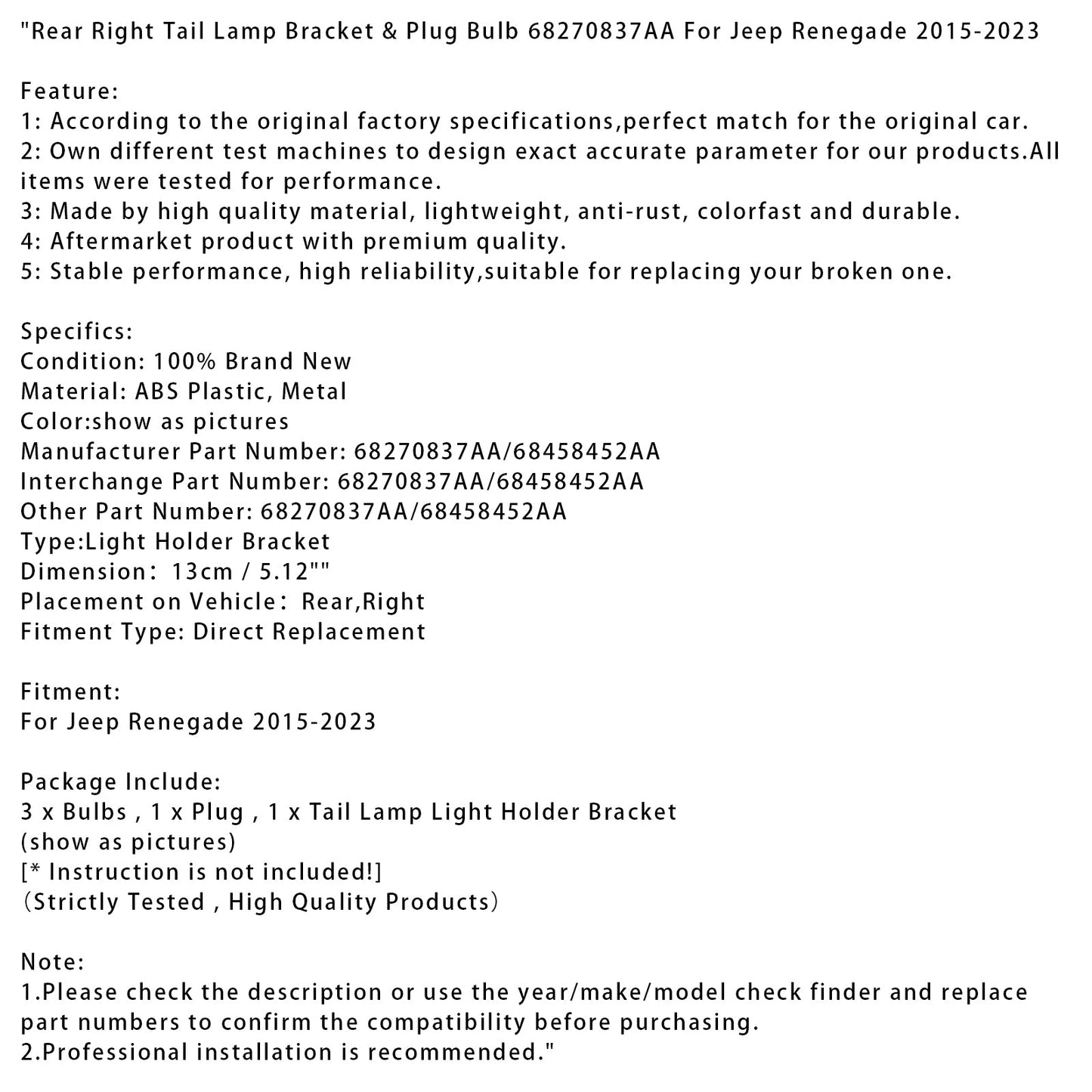 Supporto e lampadina per fanale posteriore destro Jeep Renegade 2015-2023 68270837AA