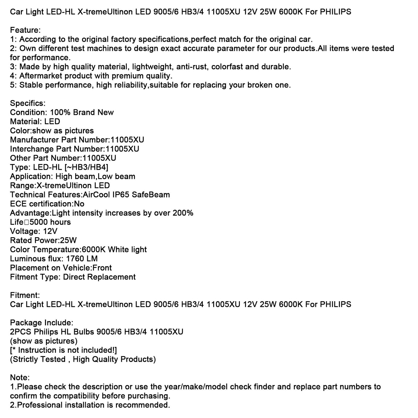 Luce auto LED-HL X-tremeUltinon LED 9005/6 HB3/4 11005XU 12V 25W per PHILIPS