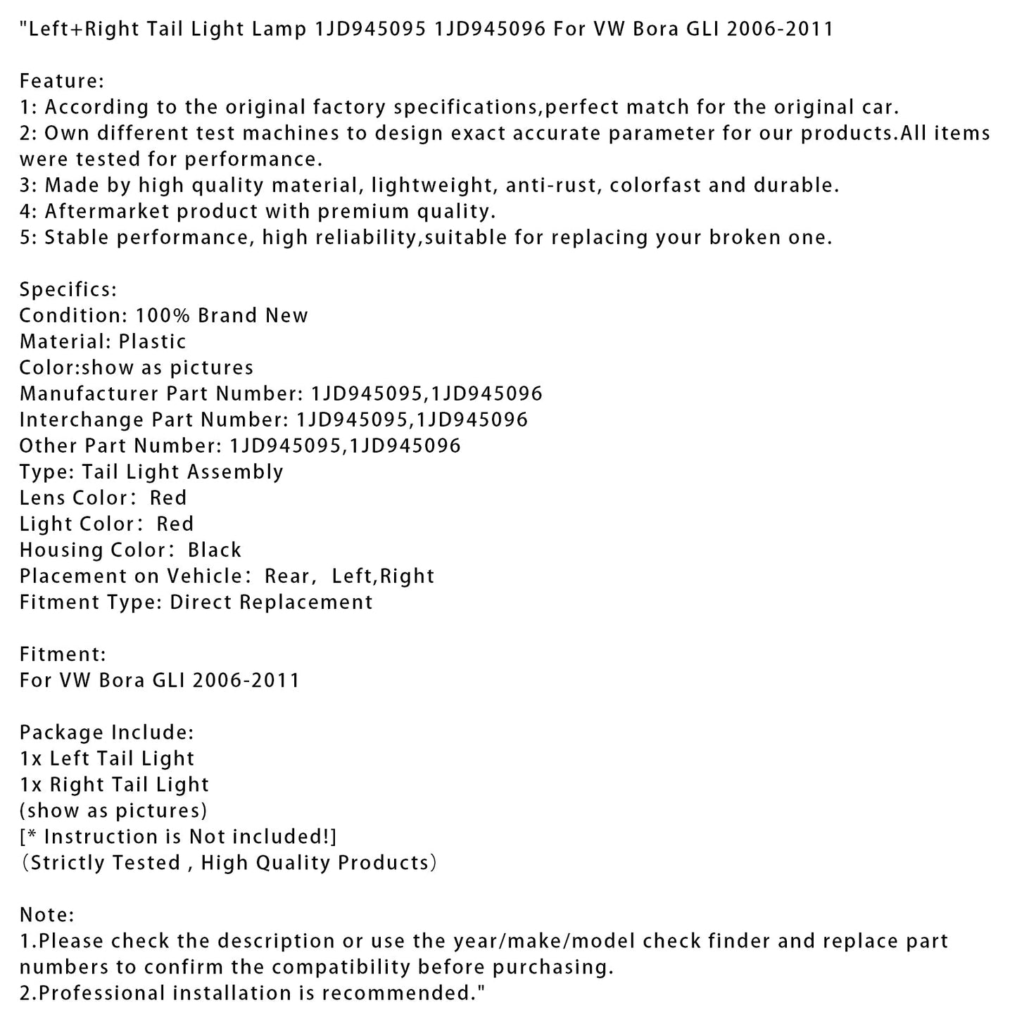 Fanale posteriore sinistro+destro 1JD945095 096 per VW Bora GLI 2006-2011