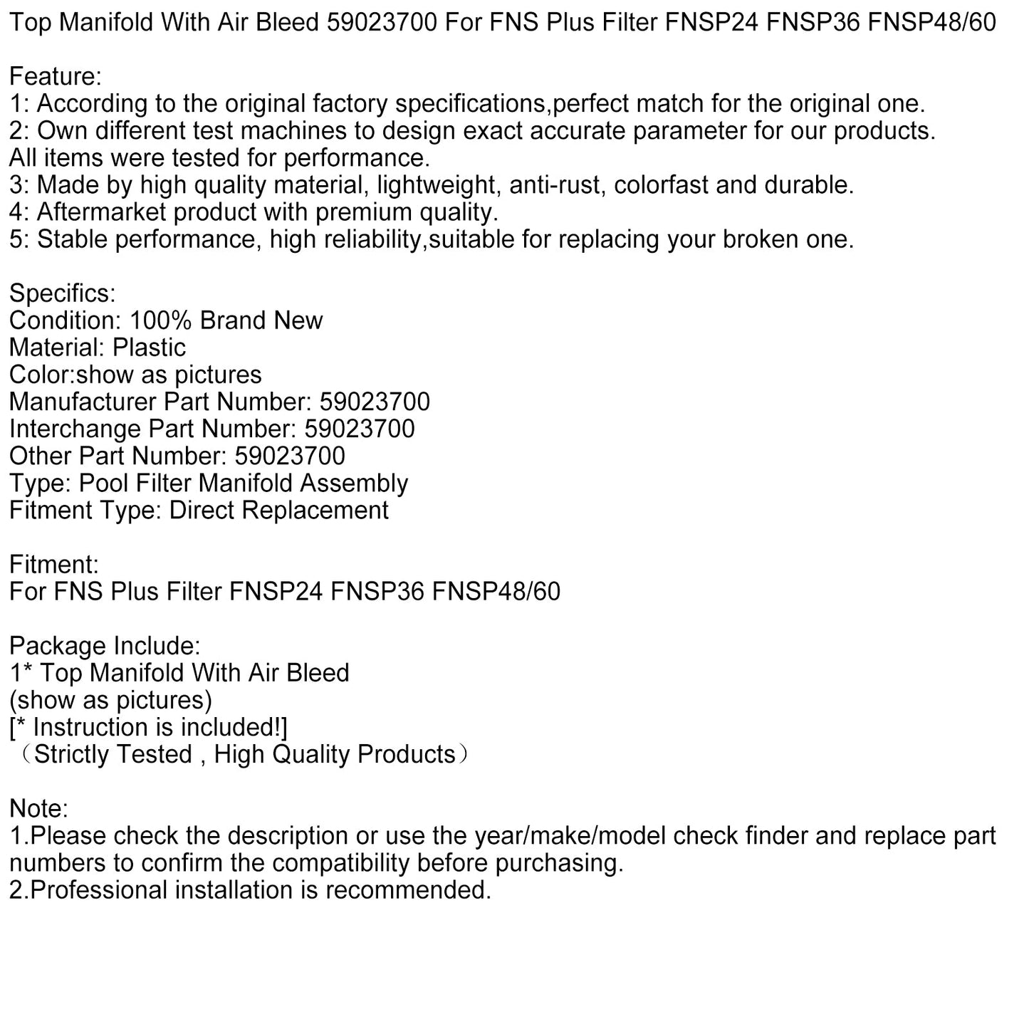 Collettore superiore con spurgo aria 59023700 per filtro FNS Plus FNSP24 FNSP36 FNSP48