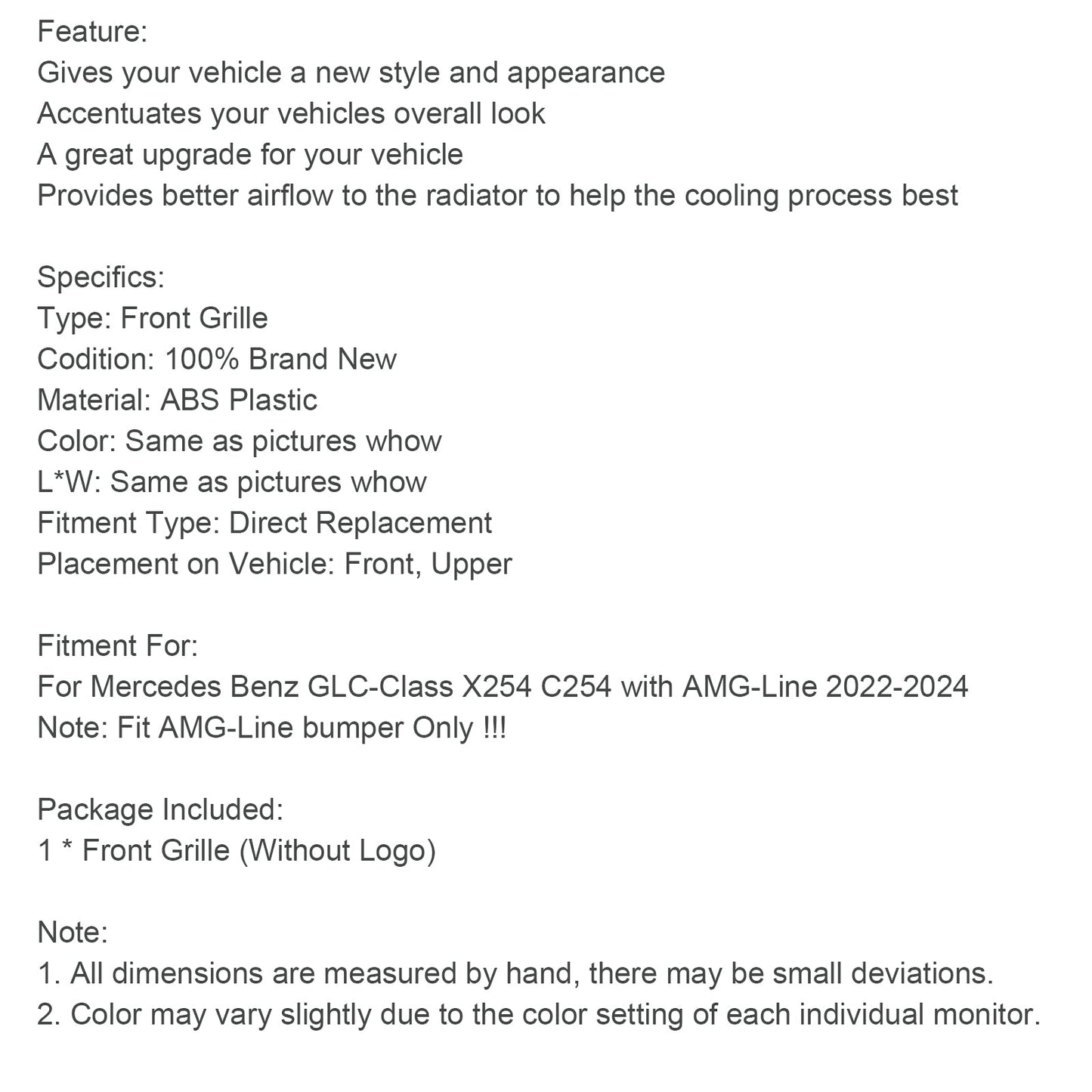 Mercedes GLC X254 C254 2022-2024 con griglia superiore paraurti anteriore AMG-Line