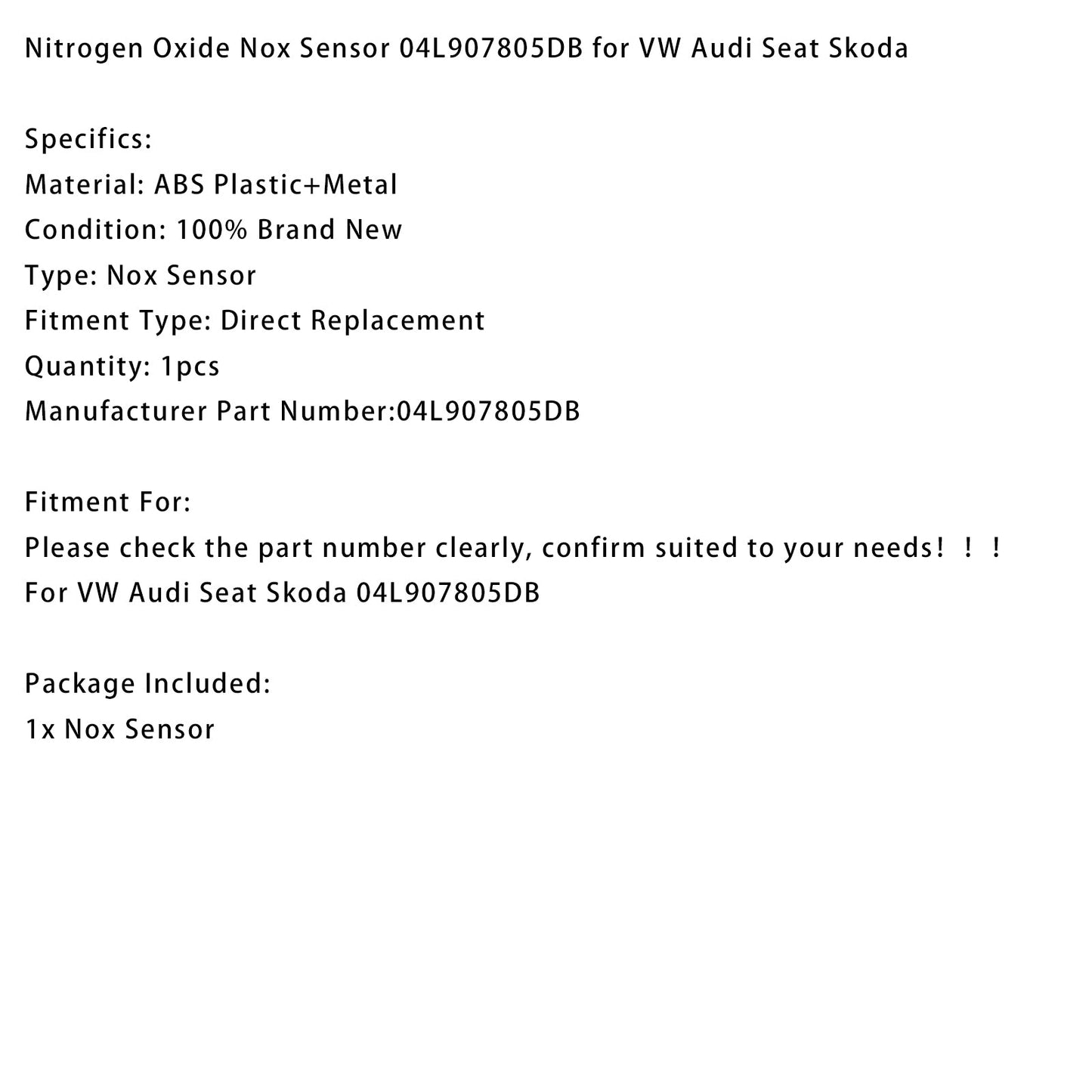 Sensore di ossido di azoto Nox VW Audi Seat Skoda 04L907805DB