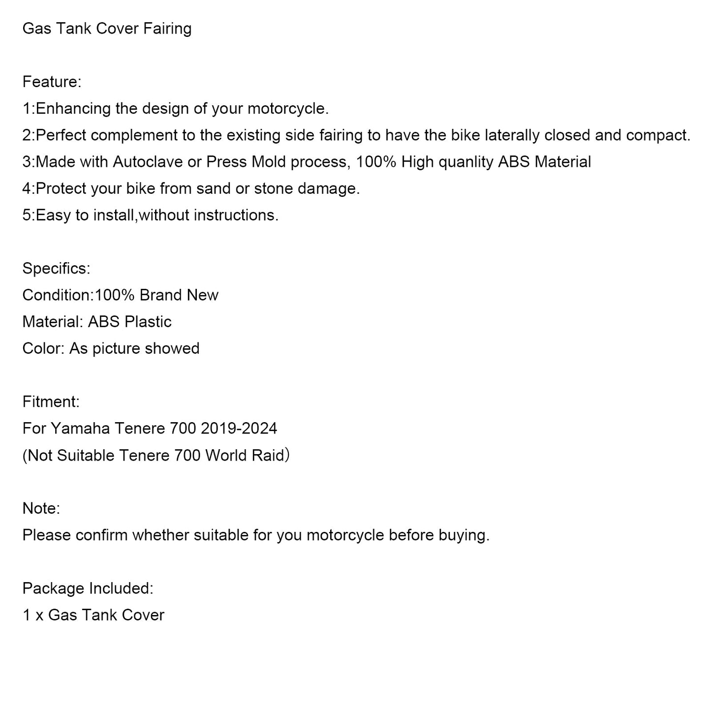 Protezione per carenatura serbatoio benzina Yamaha Tenere 700 2019-2024
