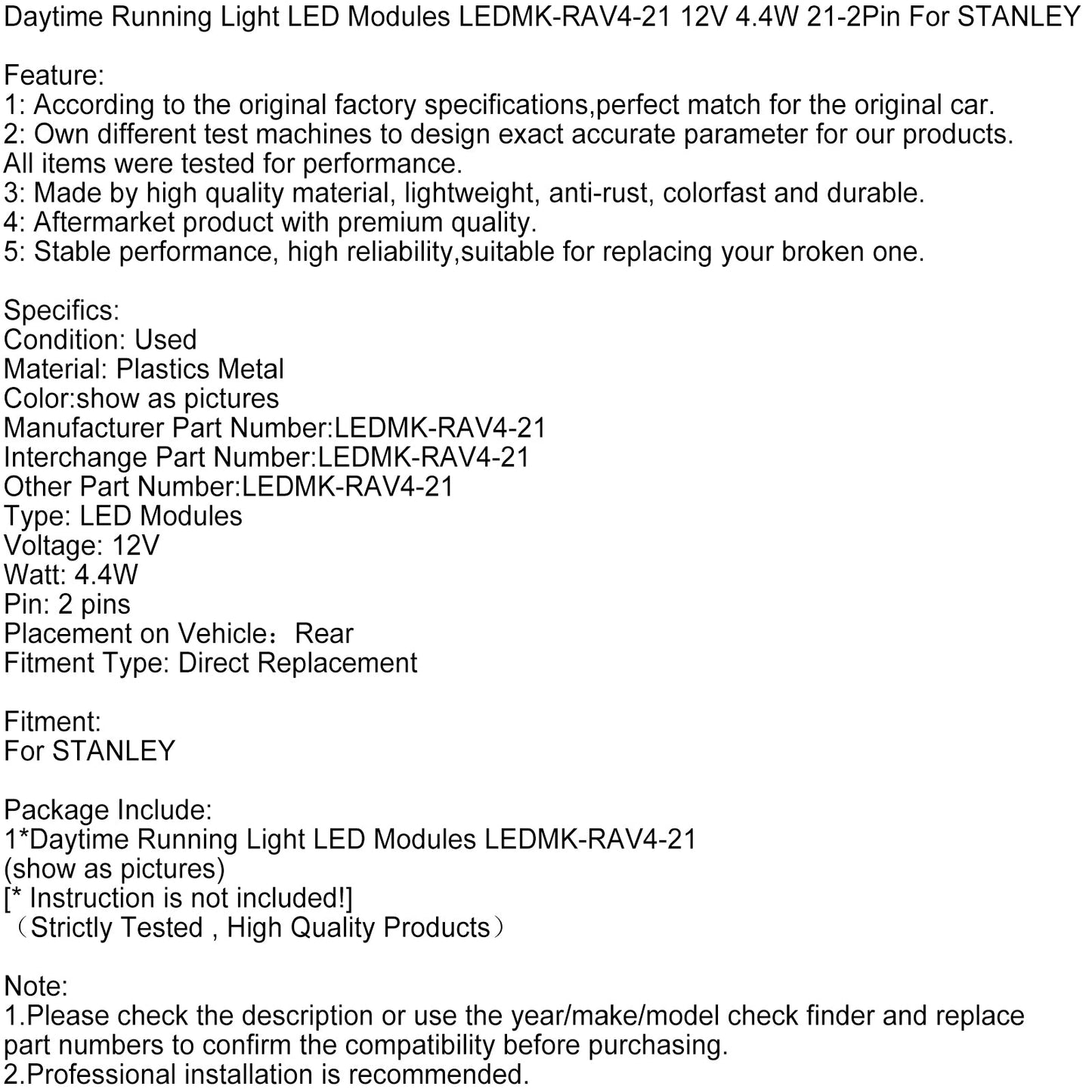 Moduli LED per luci diurne LEDMK-RAV4-21 12V 4,4W 21-2Pin per STANLEY