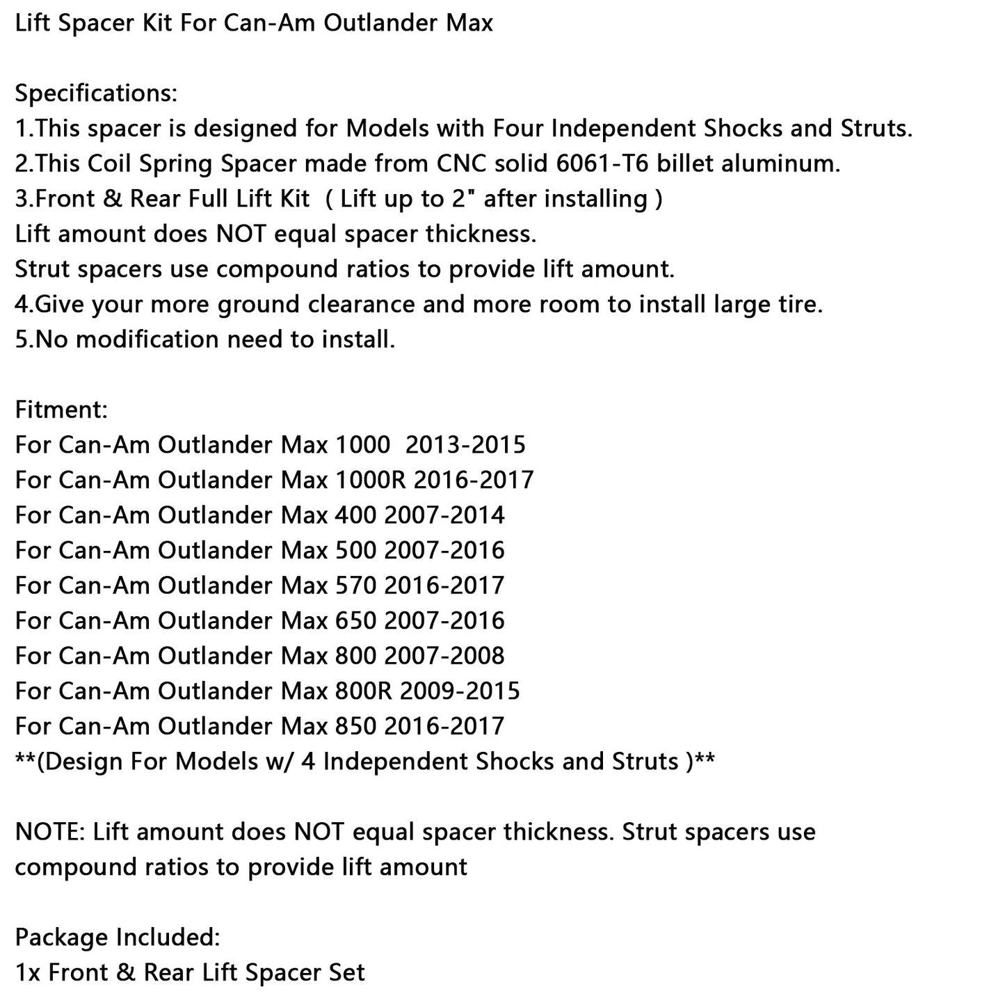 Kit distanziatore di sollevamento per Can-Am Outlander Max 1000/1000R/400/500/570/650/800/850