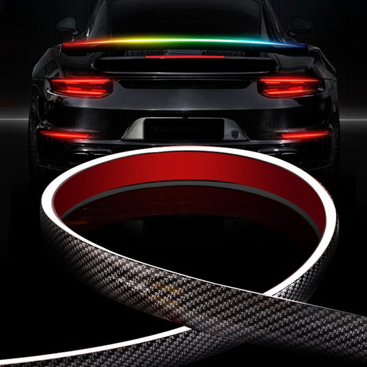 Lampada a LED per coda auto, in fibra di carbonio, con spoiler posteriore, freno, bagagliaio, multicolore, 1,3 m