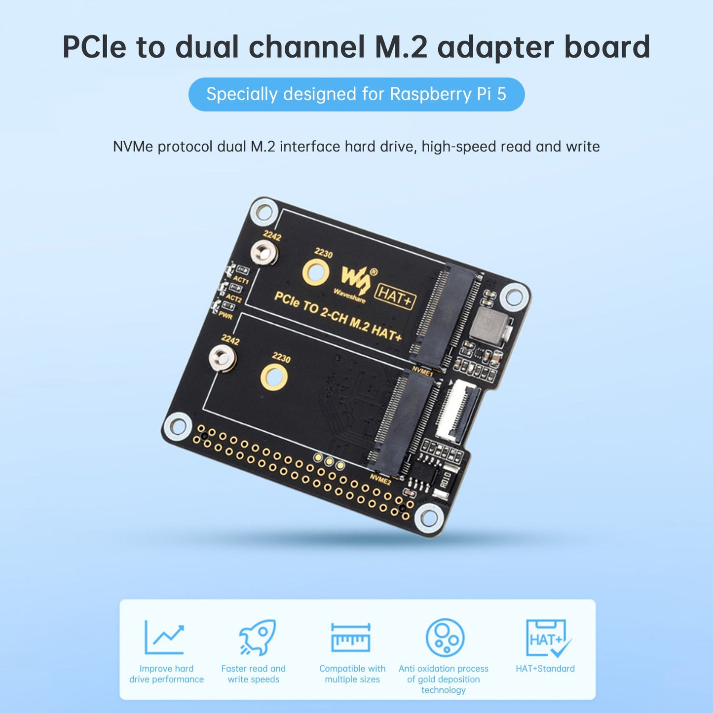 Raspberry Pi 5a generazione PCIe a scheda adattatore M.2 a doppio canale Dual M.2