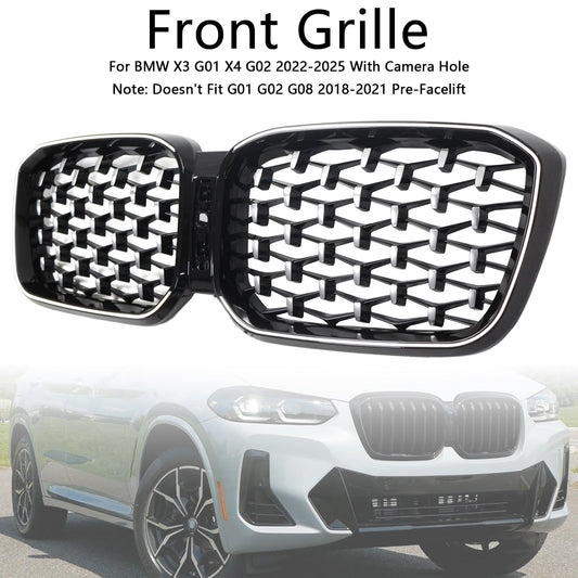 Griglia a rene per paraurti anteriore diamantata BMW X3 G01 X4 G02 2022-2025 cromata