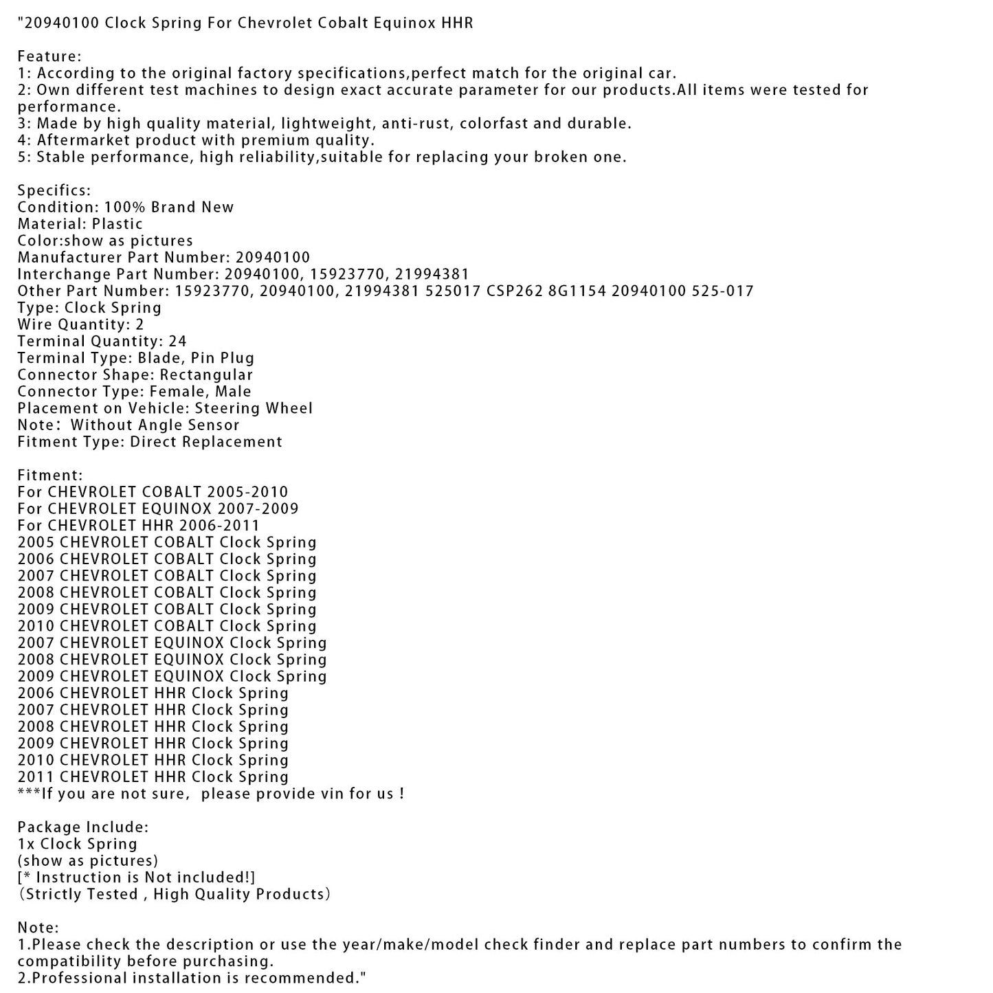 20940100 Molla dell'orologio per Chevrolet Cobalt Equinox HHR