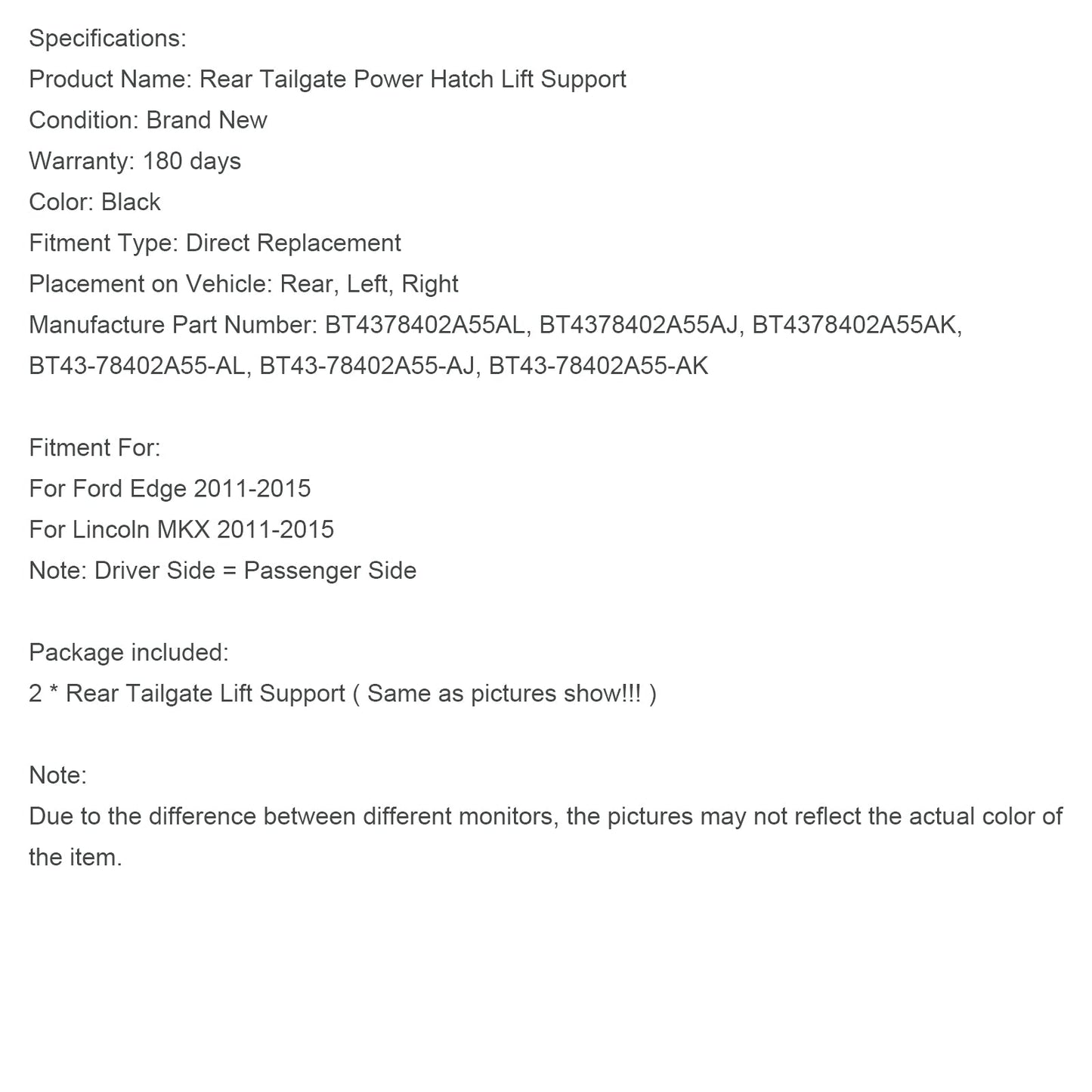 Supporti di sollevamento elettrico per portellone posteriore Ford Edge 2011-2015, 2 pezzi