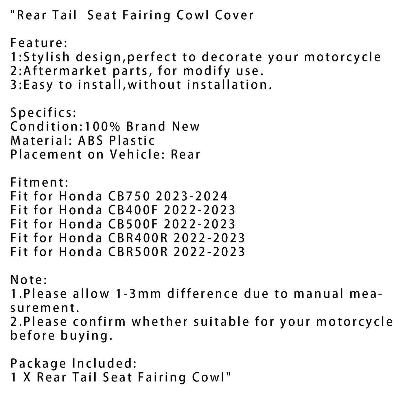 Copertura della carenatura del sedile posteriore della Honda CB750 2023-2024