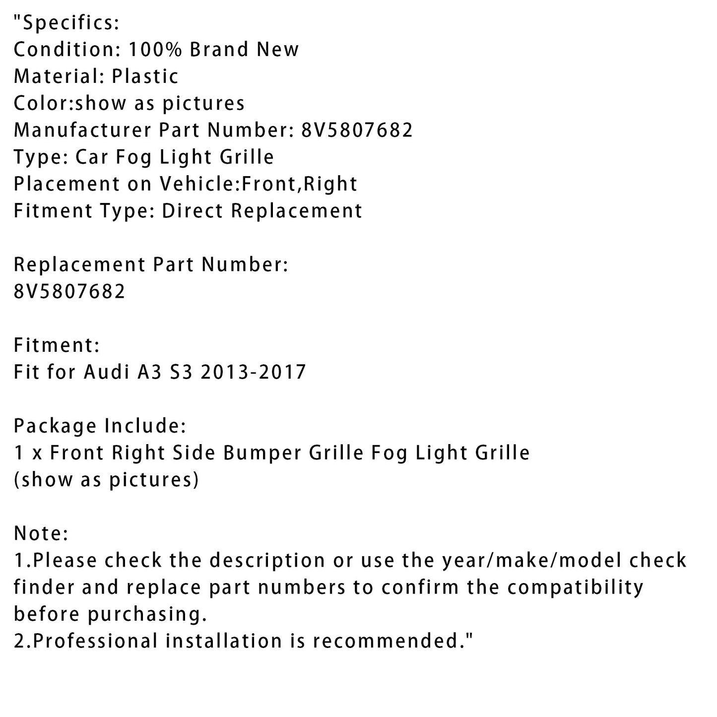Griglia fendinebbia Audi A3 S3 2013-2017 lato destro 8V5807682