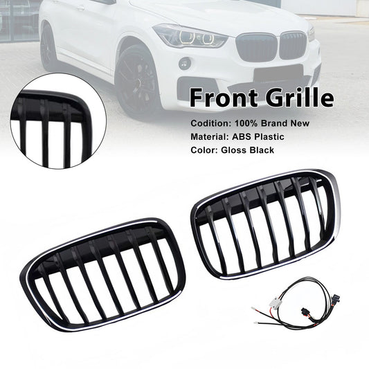Griglia anteriore a doppio rene nera lucida, compatibile con BMW X1 F48 F49 2016-2019 (2 pezzi).