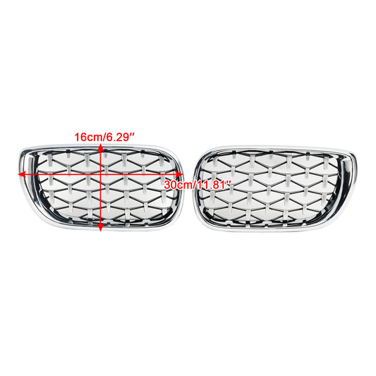 Pair Chrome Diamond Grille For BMW E46 Saloon/Touring Facelift 2002-2005 4Dr