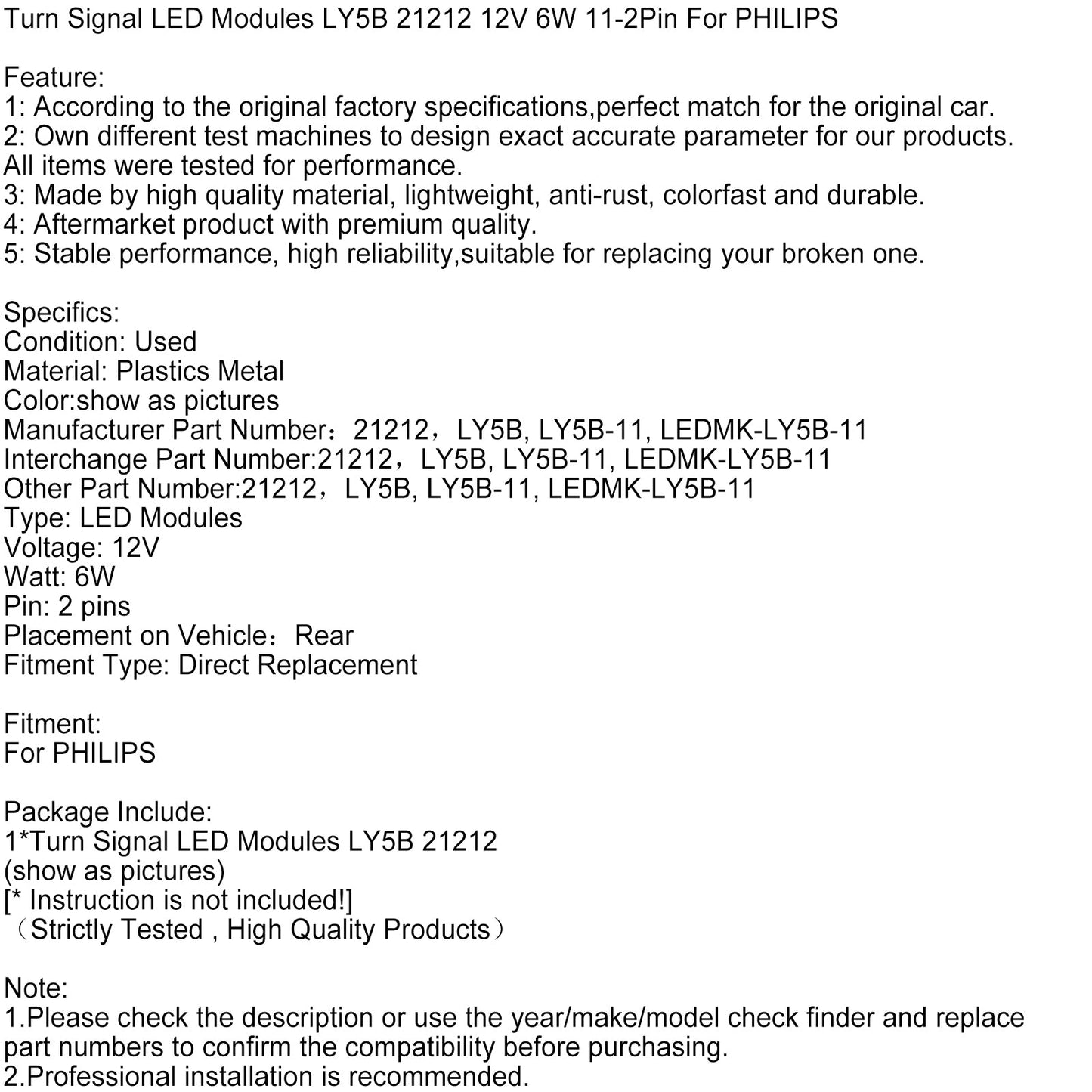 Moduli LED indicatori di direzione LY5B 21212 12V 6W 11-2Pin per PHILIPS