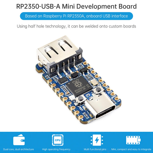 Scheda di sviluppo USB Raspberry Pi RP2350A con microcontrollore a doppia architettura