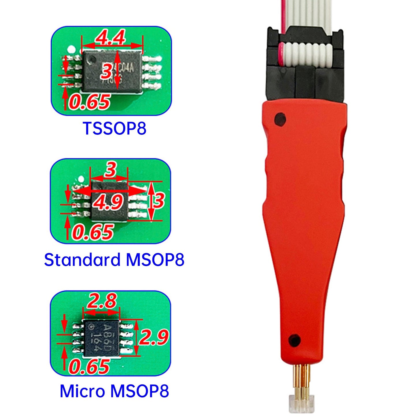 Sonda di prova per bruciatura chip TSSOP8/MSOP8, perno a molla microchip, cavo di collegamento per auto