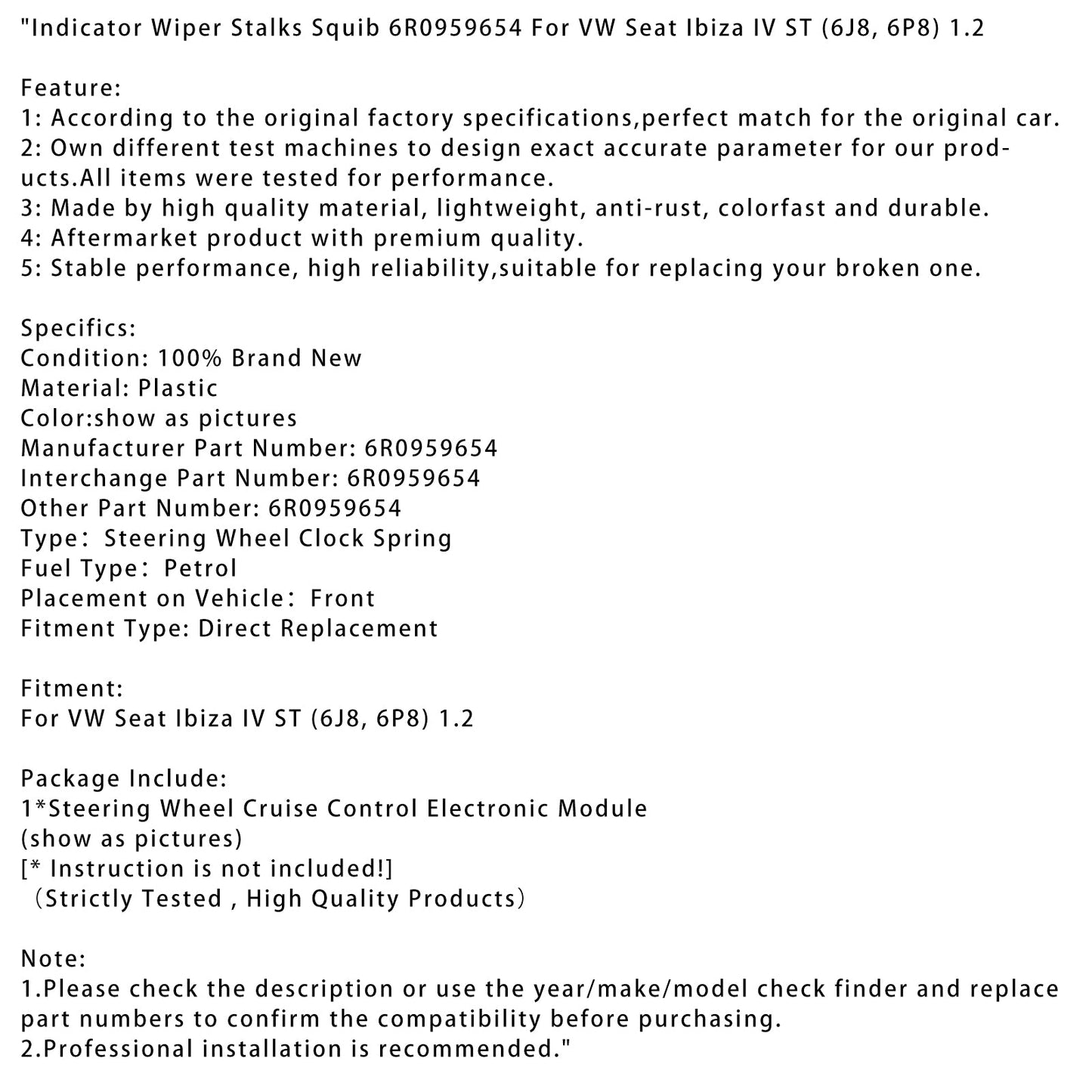6P8) 1.2 Leve tergicristallo indicatore 6R0959654 per VW Seat Ibiza IV ST (6J8