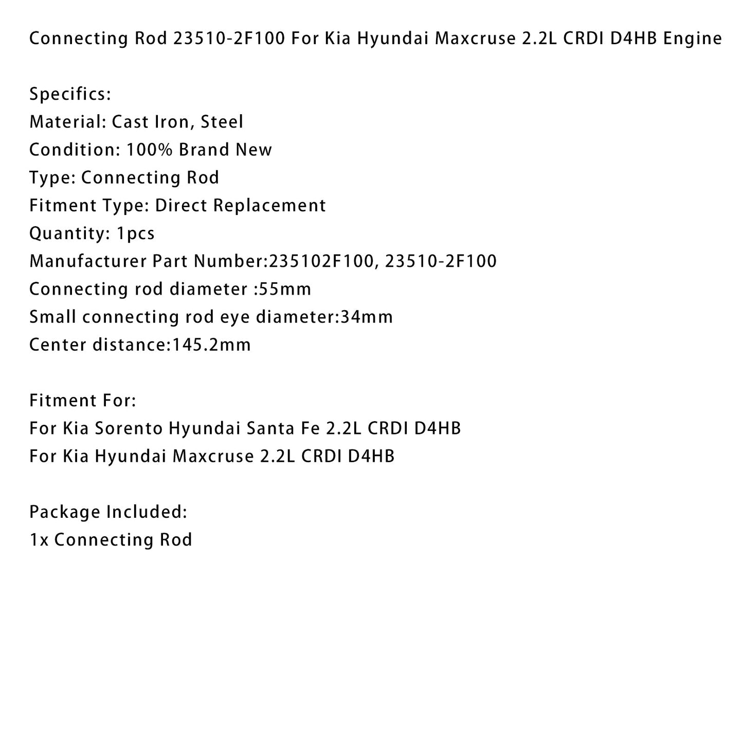 Biella 23510-2F100 per motore Hyundai Maxcruse Santa Fe 2.2L CRDI D4HB