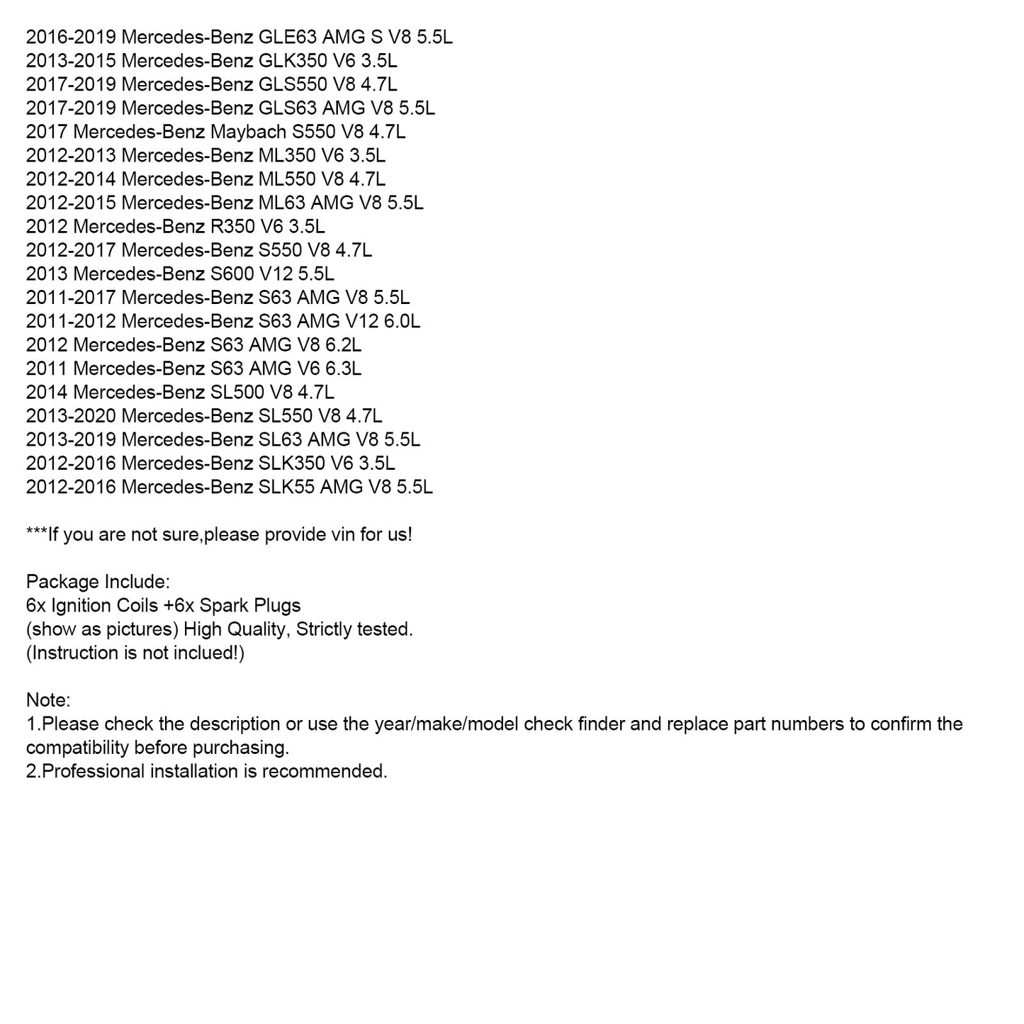 2013-2014 Mercedes-Benz C300 V6 3.5L Bobina di accensione + Candela UF741 6 pezzi 2769063700