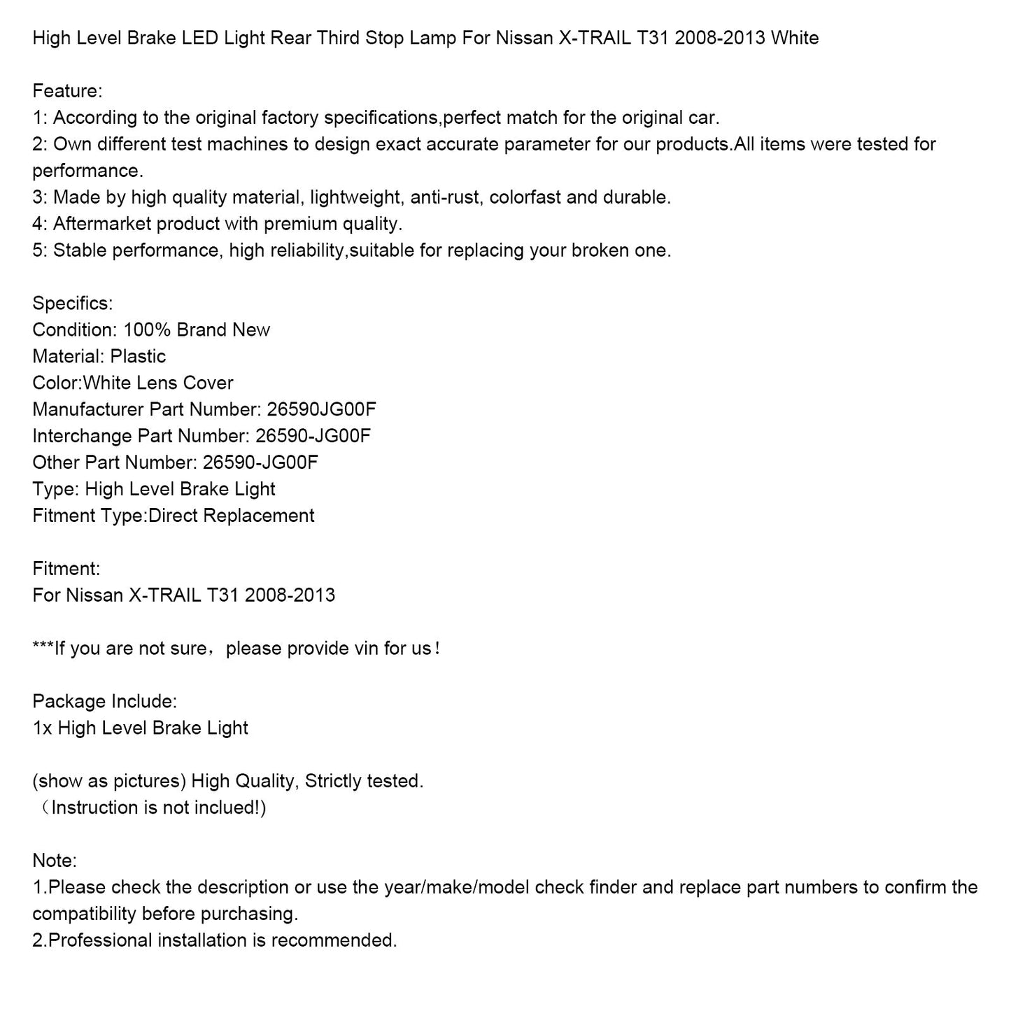 Luce di stop posteriore a LED ad alto livello Nissan X-TRAIL T31 2008-2013