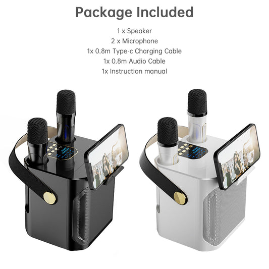 Altoparlante Bluetooth wireless con doppio microfono, altoparlante portatile per karaoke domestico