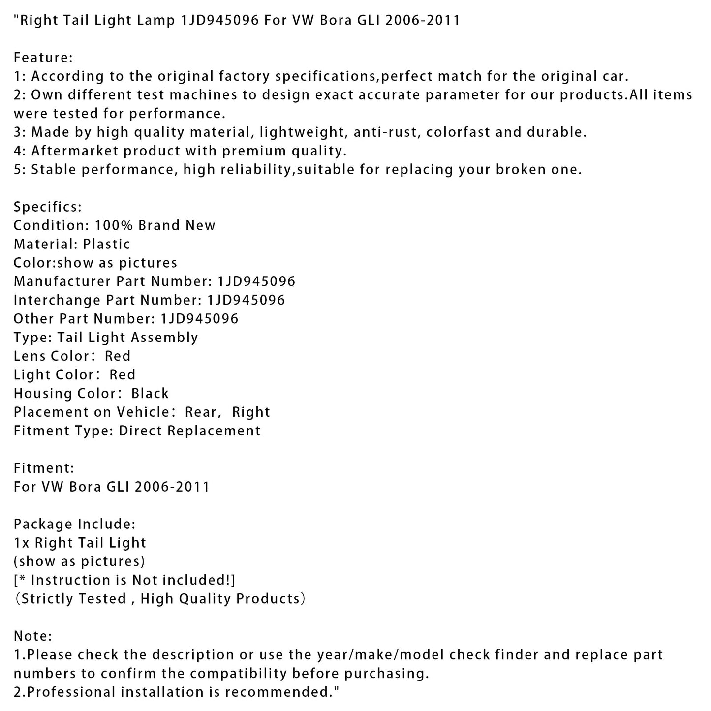 Fanale posteriore destro 1JD945096 per VW Bora GLI 2006-2011