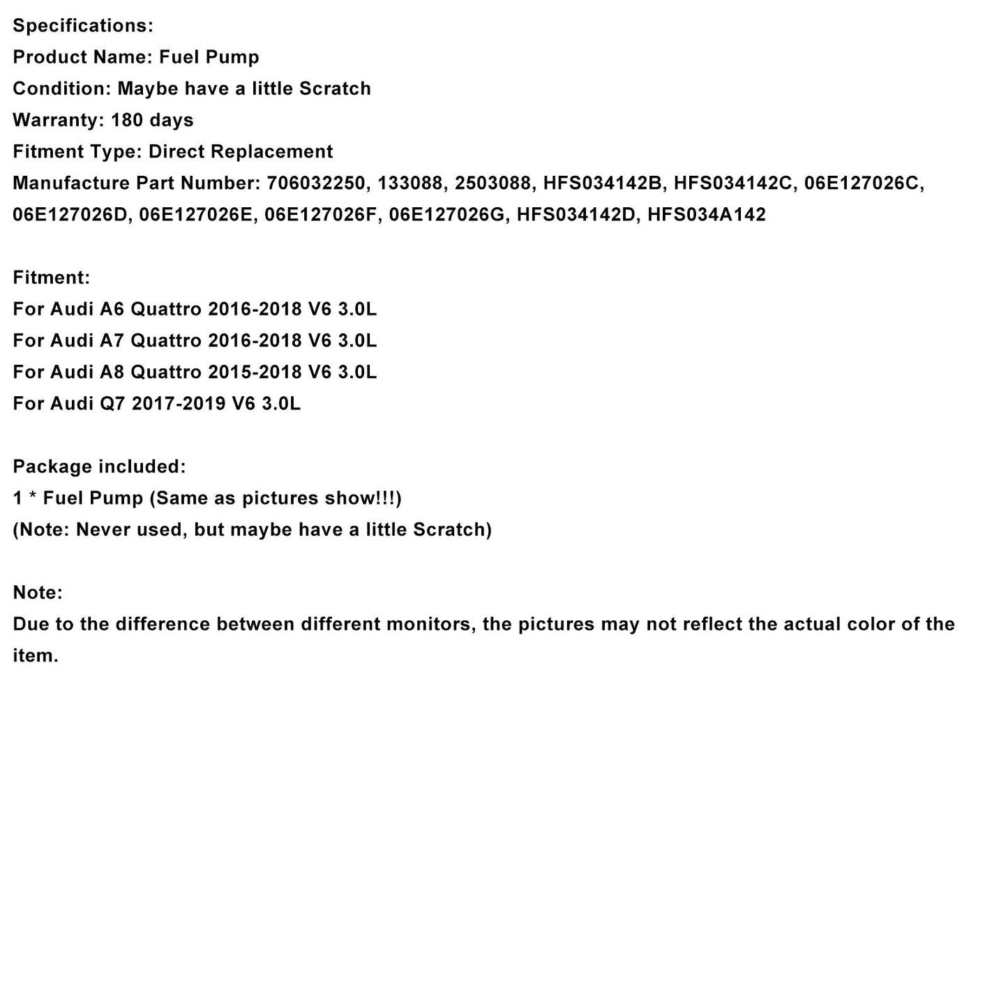 Pompa carburante ad alta pressione Audi A8 Quattro V6 3.0L 2015-2018 06E127026D 706032250 HFS034142D