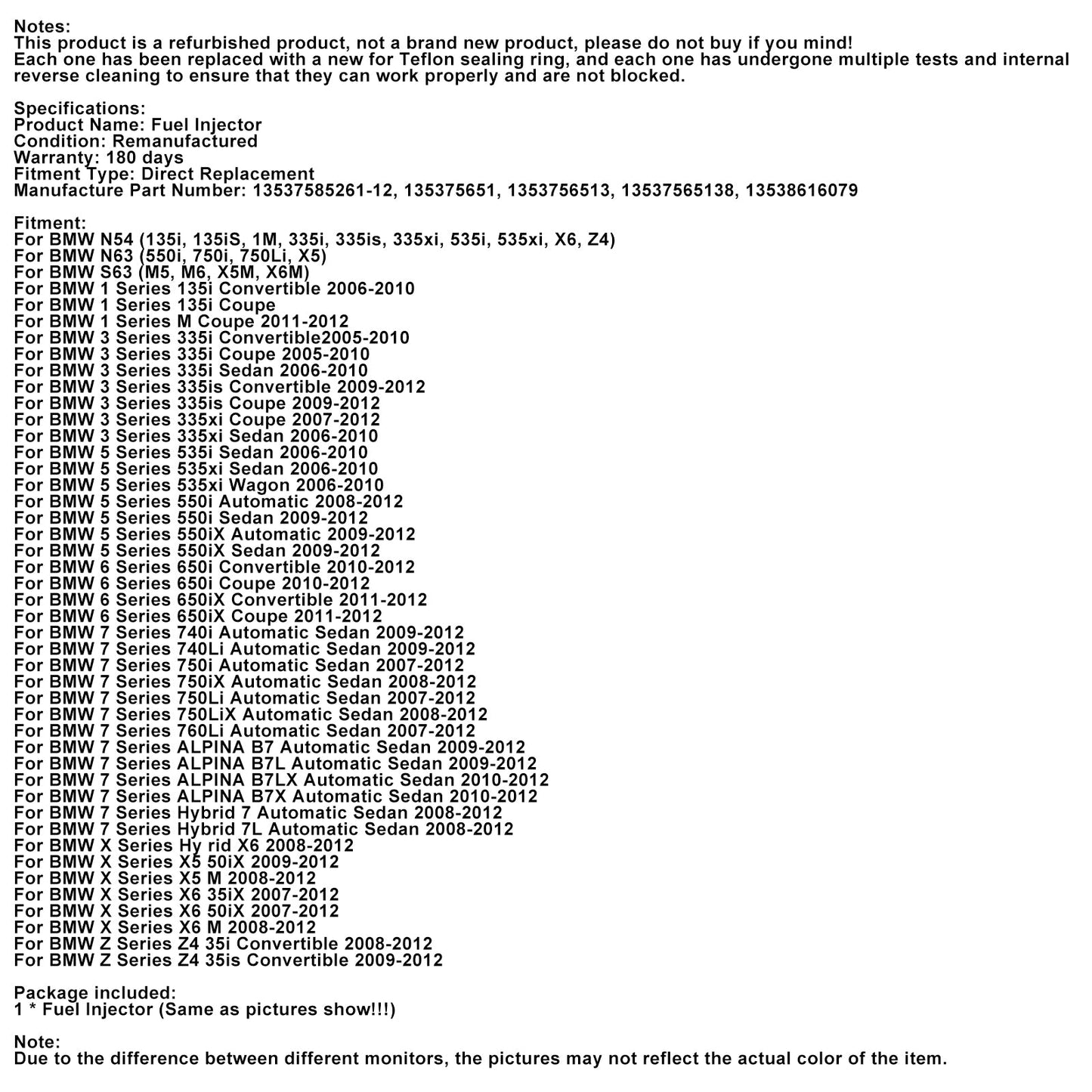 Iniettore di carburante automatico BMW Serie 7 750LiX 2008-2012 13537585261-12 135375651