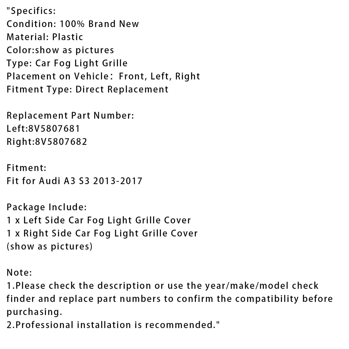 Griglie fendinebbia paraurti anteriore Audi A3 S3 2X 2013-2017