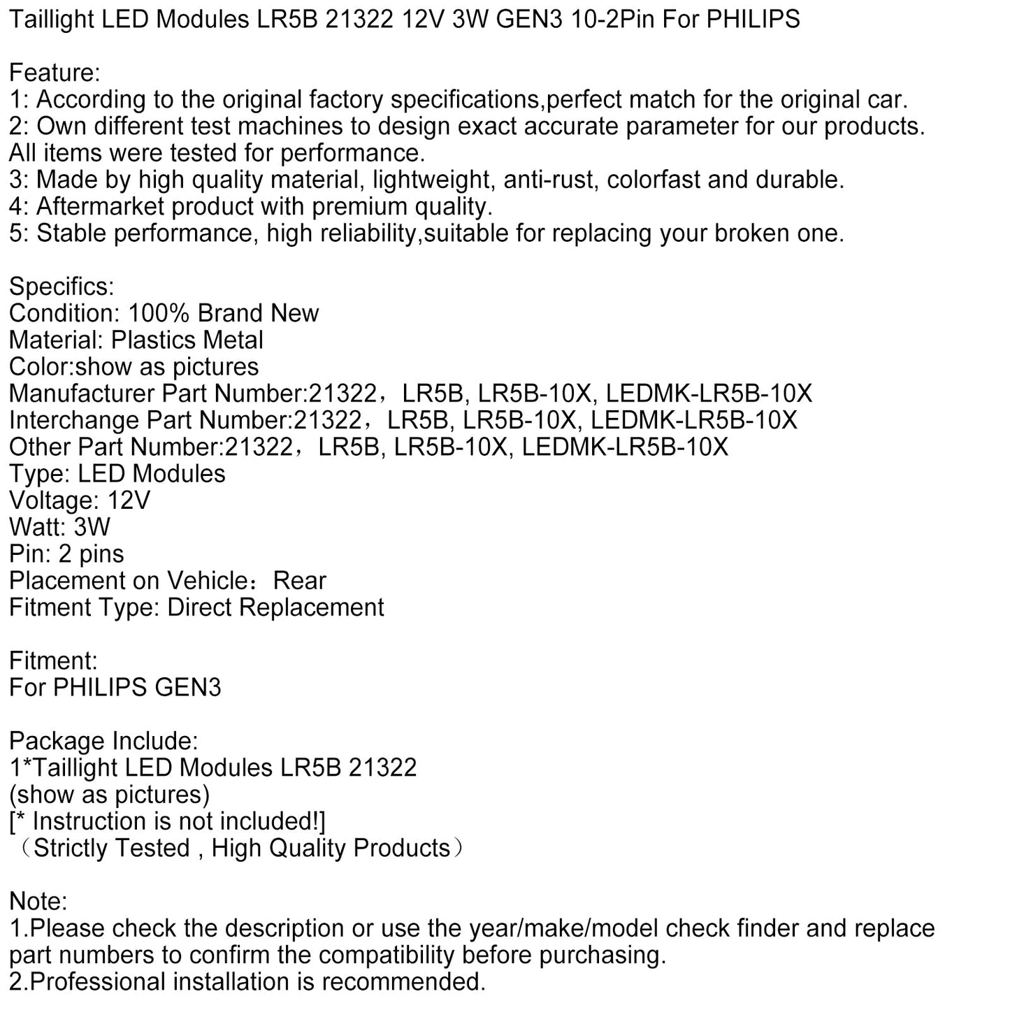 Moduli LED per fanali posteriori LR5B 21322 12V 3W GEN3 10-2Pin per PHILIPS