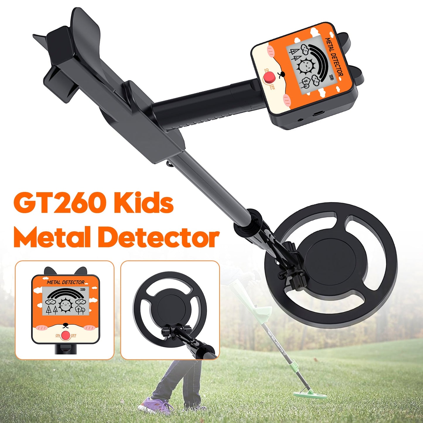 GT260 Metal Detector per Bambini, Impermeabile, Bobina di Ricerca da 6,3"" Nero