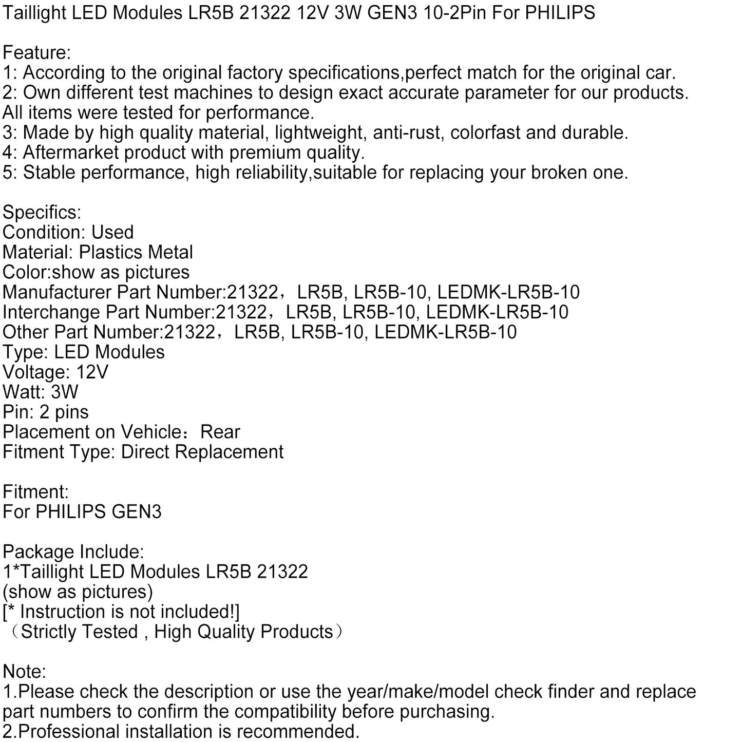 Moduli LED per fanali posteriori LR5B 21322 12V 3W GEN3 10-2Pin per PHILIPS