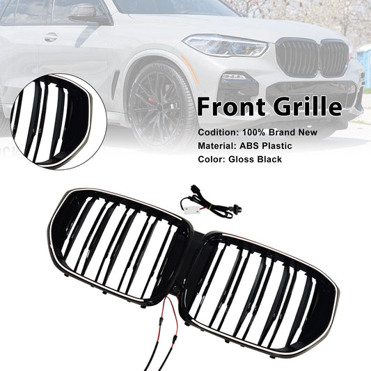 Griglia paraurti anteriore nera a doppia linea con LED per BMW G05 LCI X5 2024+