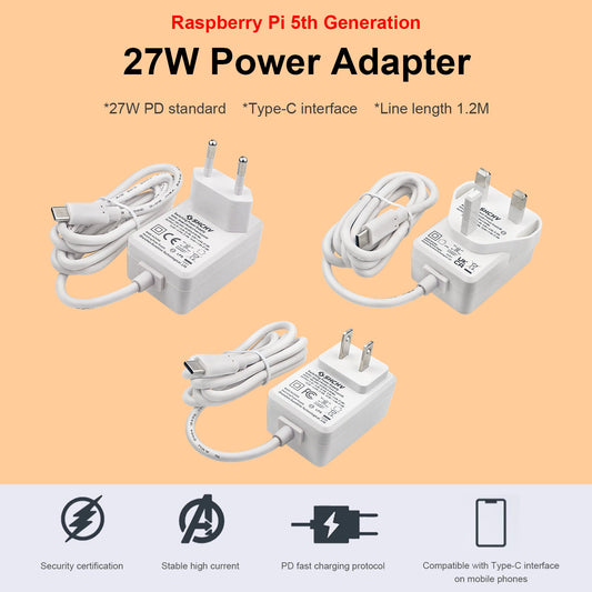Adattatore di alimentazione Raspberry Pi 5 Interfaccia USB-C 27 W Potenza 5 V 5 A Corrente completa