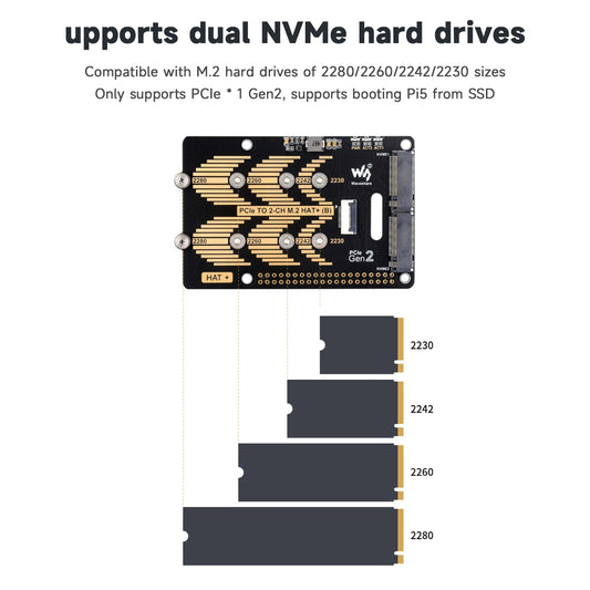 Raspberry Pi 5 PCIe Dual Channel Rotary Board Protocollo Nvme Doppio disco rigido M.2