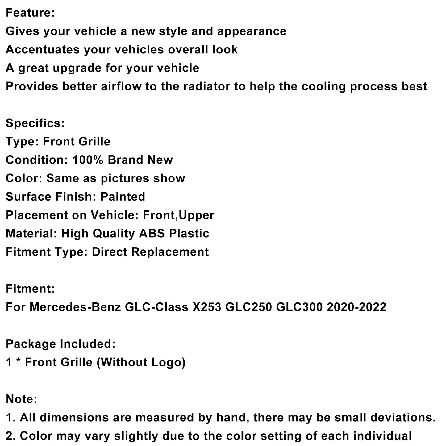 Griglia paraurti anteriore a diamante Mercedes-Benz X253 GLC250 GLC300 2020-2022