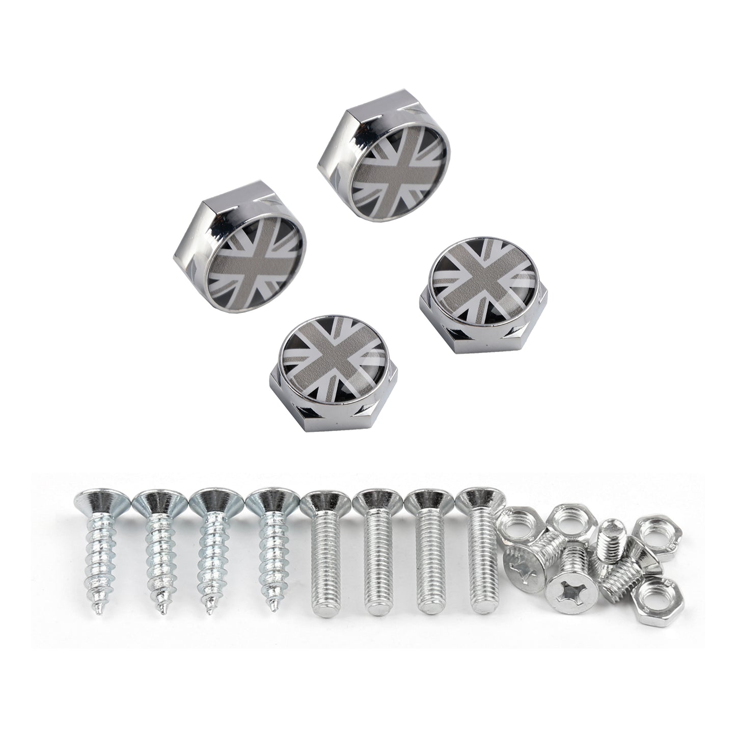 Le migliori offerte per Union Jack Chrome Metal License Plate Frame Screw Bolt Cap Para