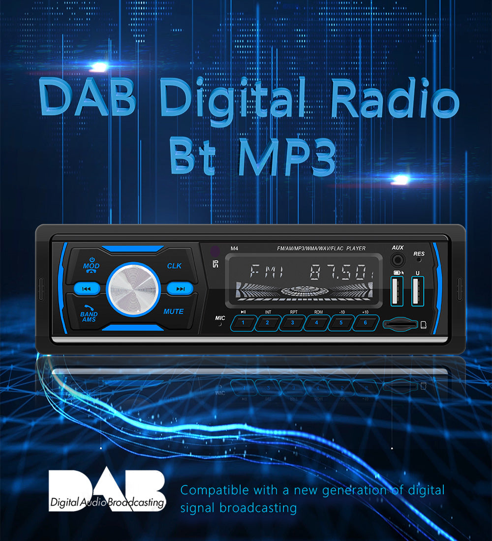 Autoradio Stereo 1Din Bluetooth FM Audio Lettore musicale DAB/MP3/USB/AUX In-dash
